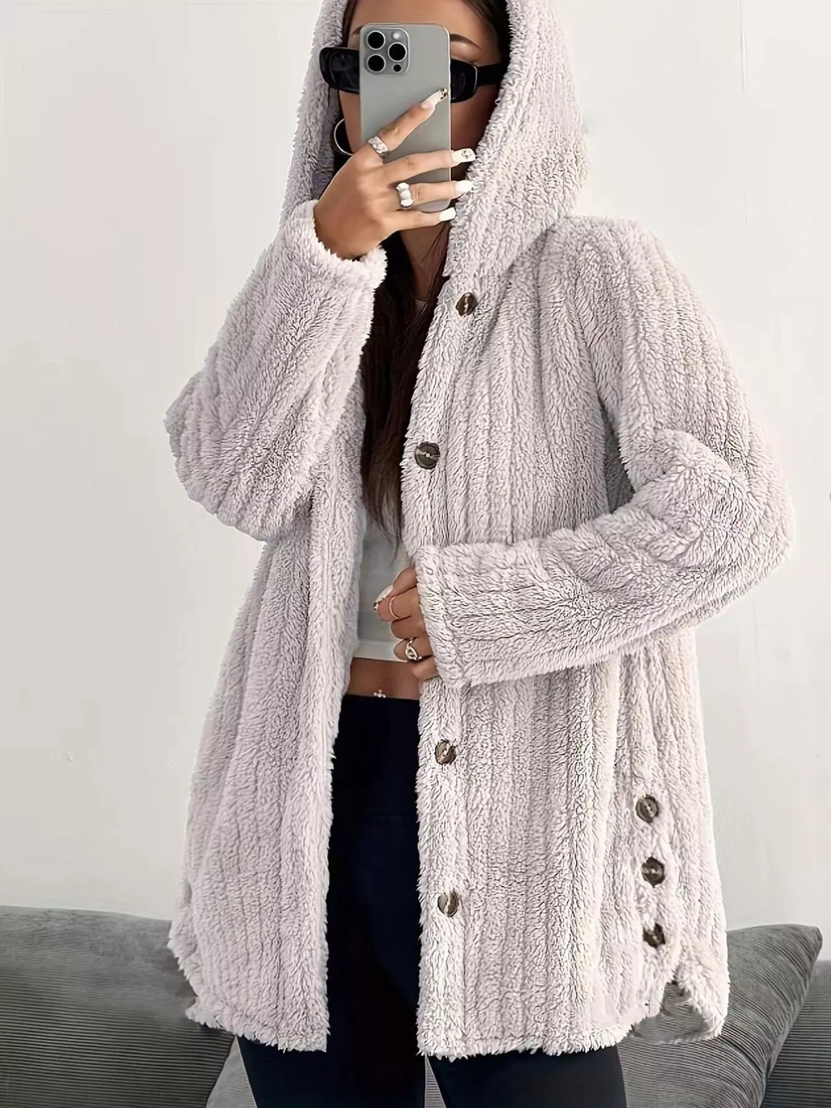 Plus Size Fleece Hooded Jacket women&