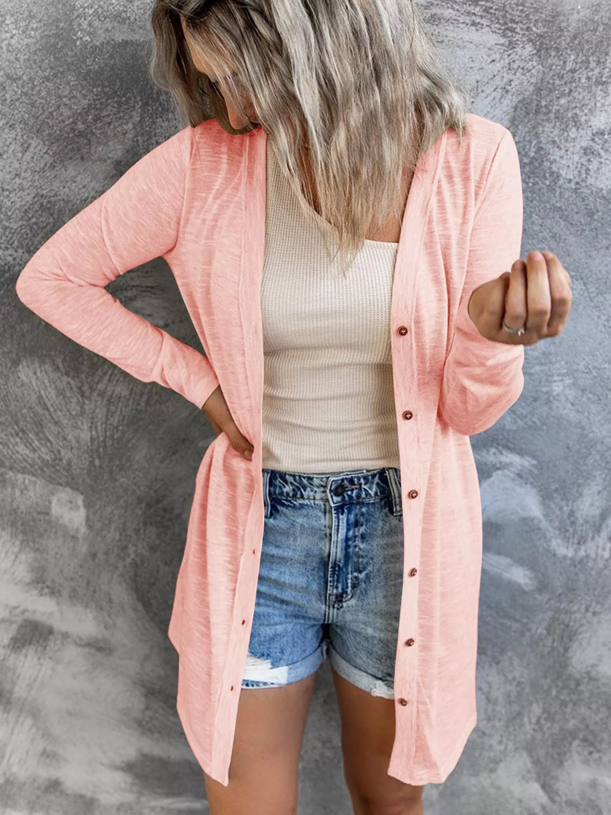 Lightweight Button-Down Cardigan women&