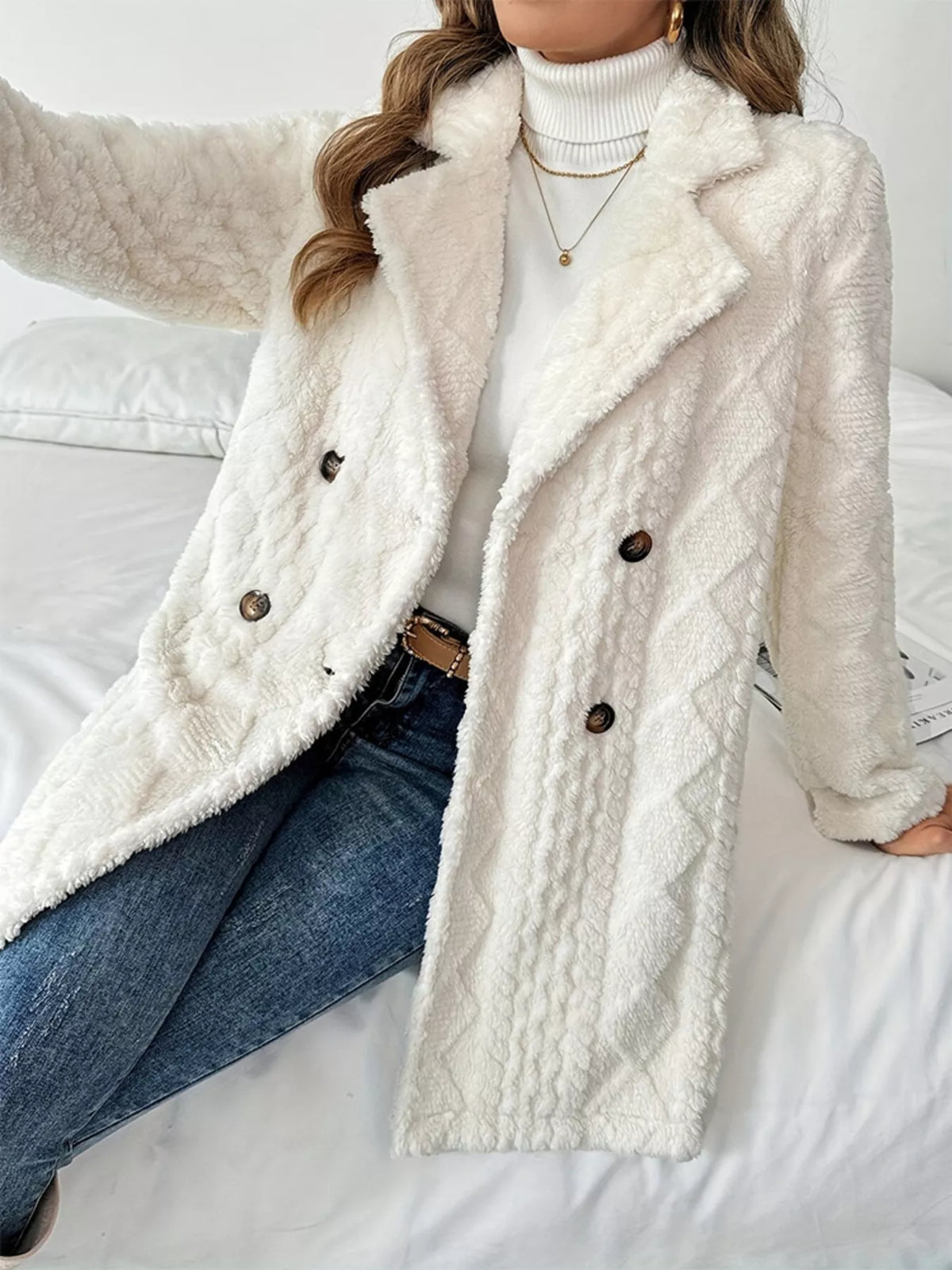 Fleece Double-Breasted Longline Coat women&