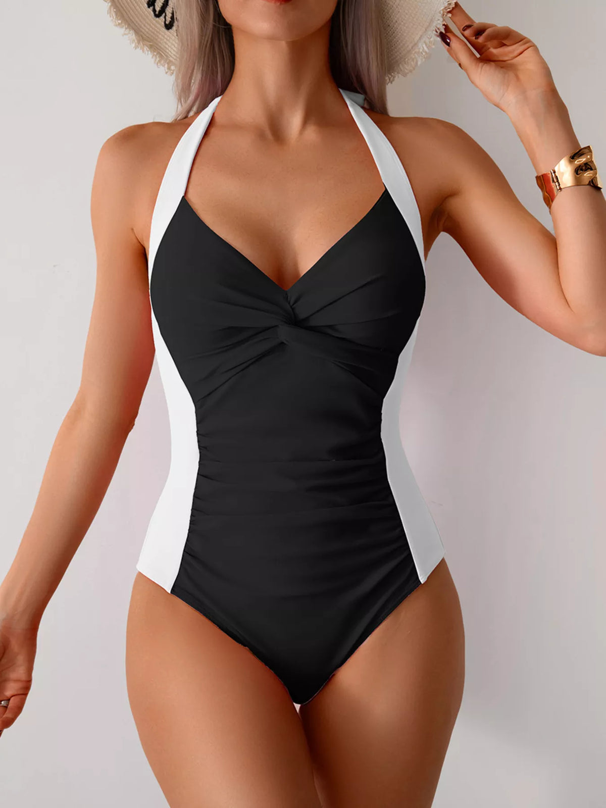 Twisted Front Halter Swimsuit halter neckline