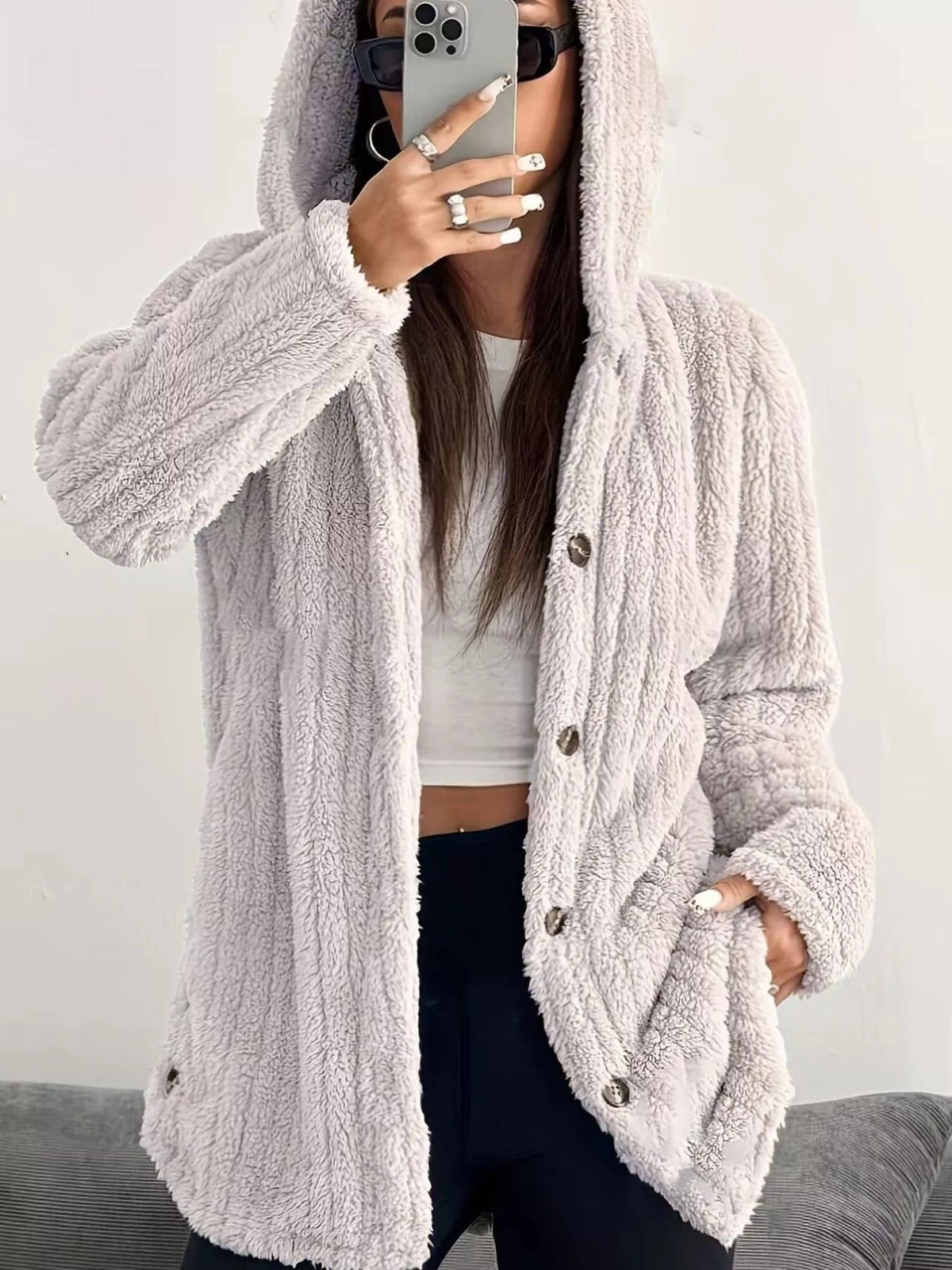 Plus Size Fleece Hooded Jacket women&
