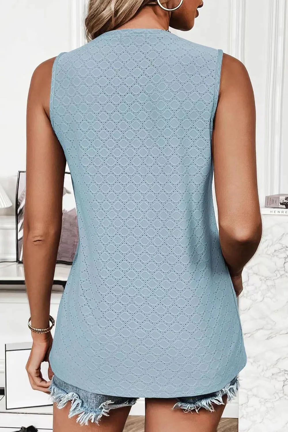 Eyelet Round Neck Tank sleeveless design