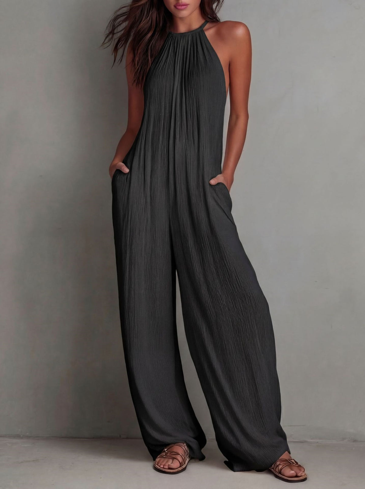 Wide Leg Backless Jumpsuit backless design