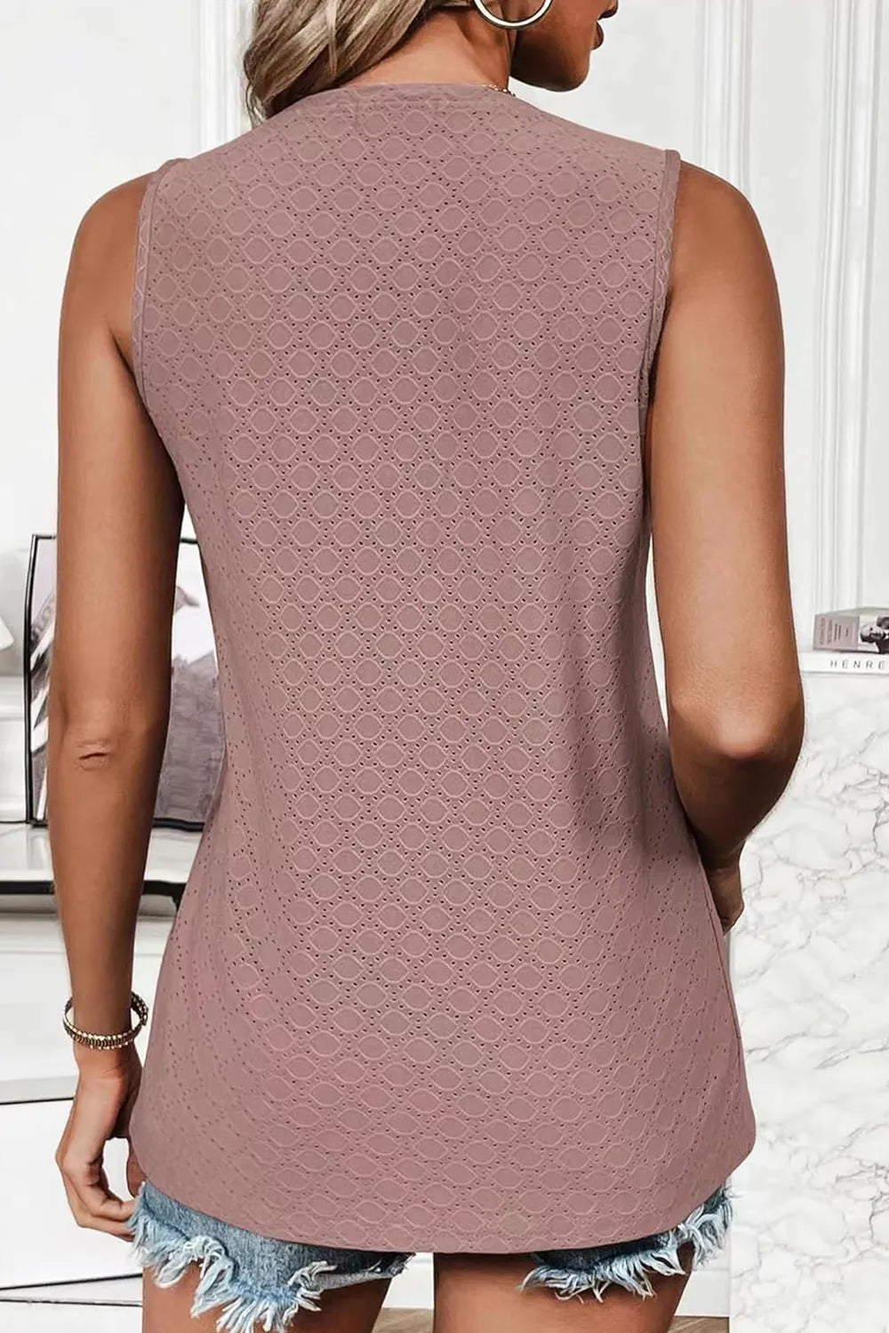 Eyelet Round Neck Tank sleeveless design