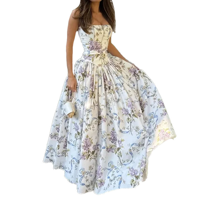 Elegant Summer Flared Strap Dress – Floral Style showcasing flared design and stunning floral patterns for summer elegance.