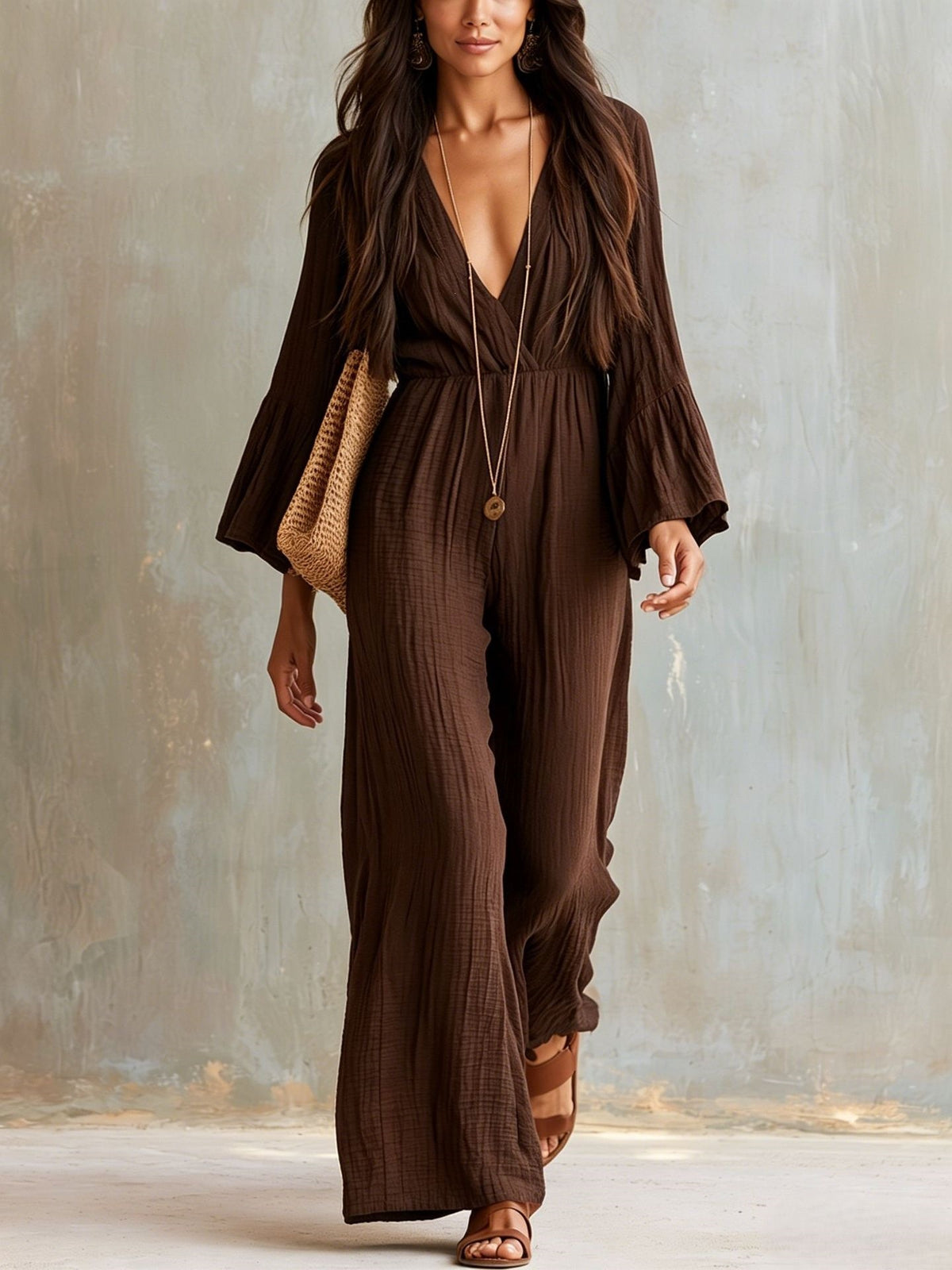 Bohemian V-neck Jumpsuit V-neck design
