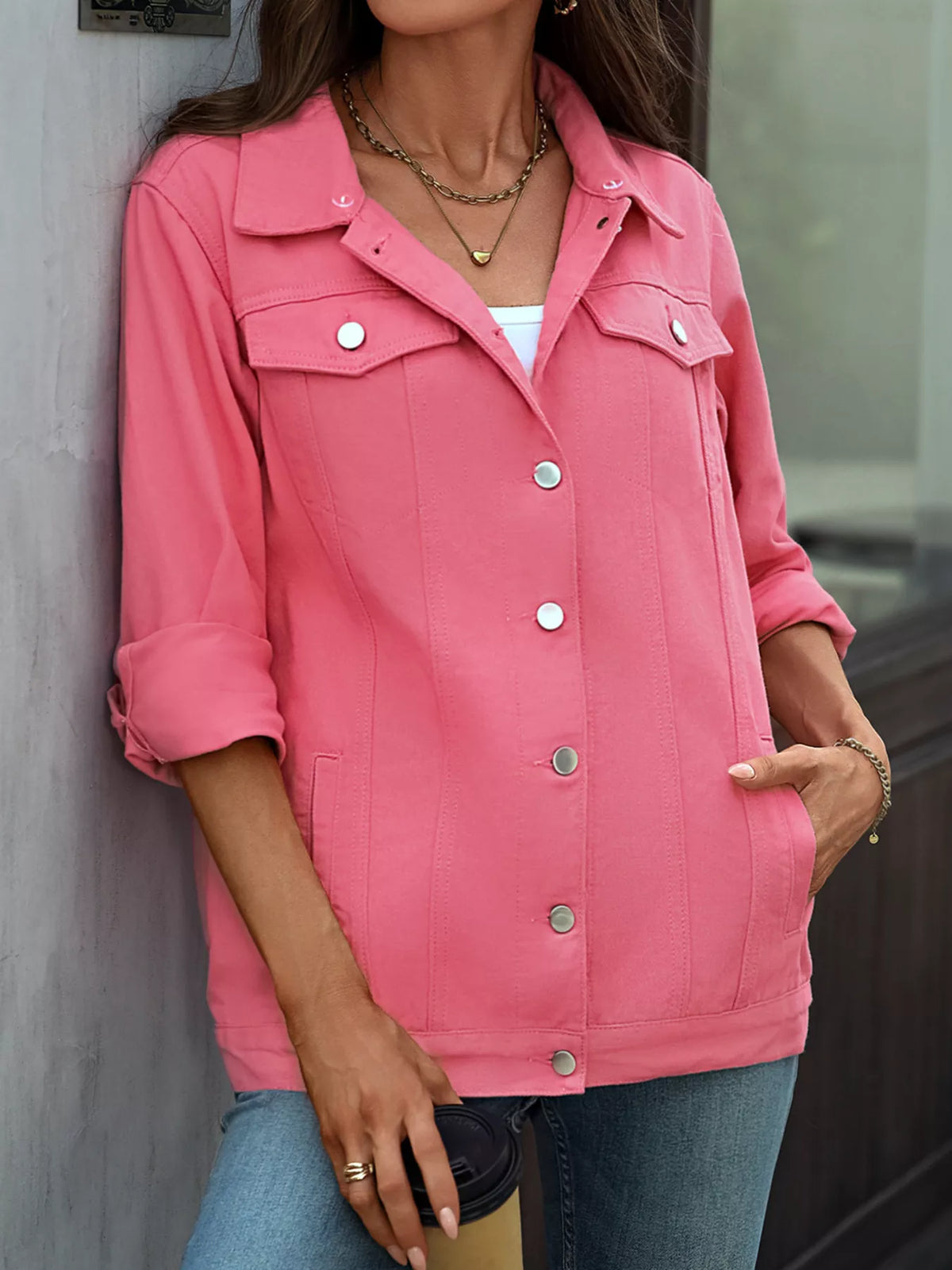 Oversized Button Up Denim Jacket casual style