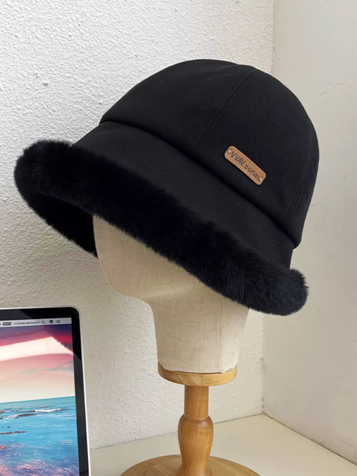 Fuzzy Trim Bucket Hat fuzzy trim