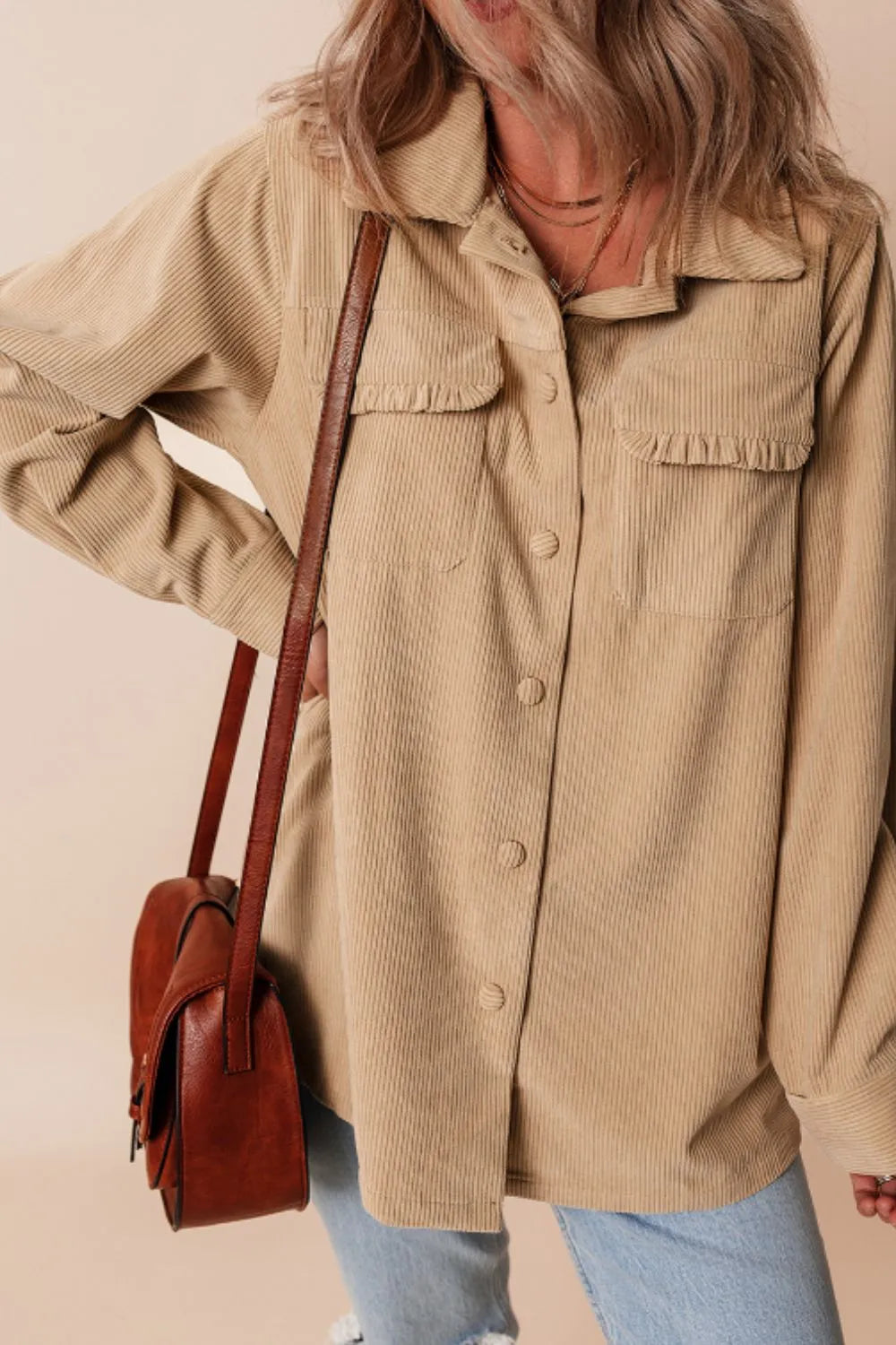 Long Sleeve Frill Shacket women&