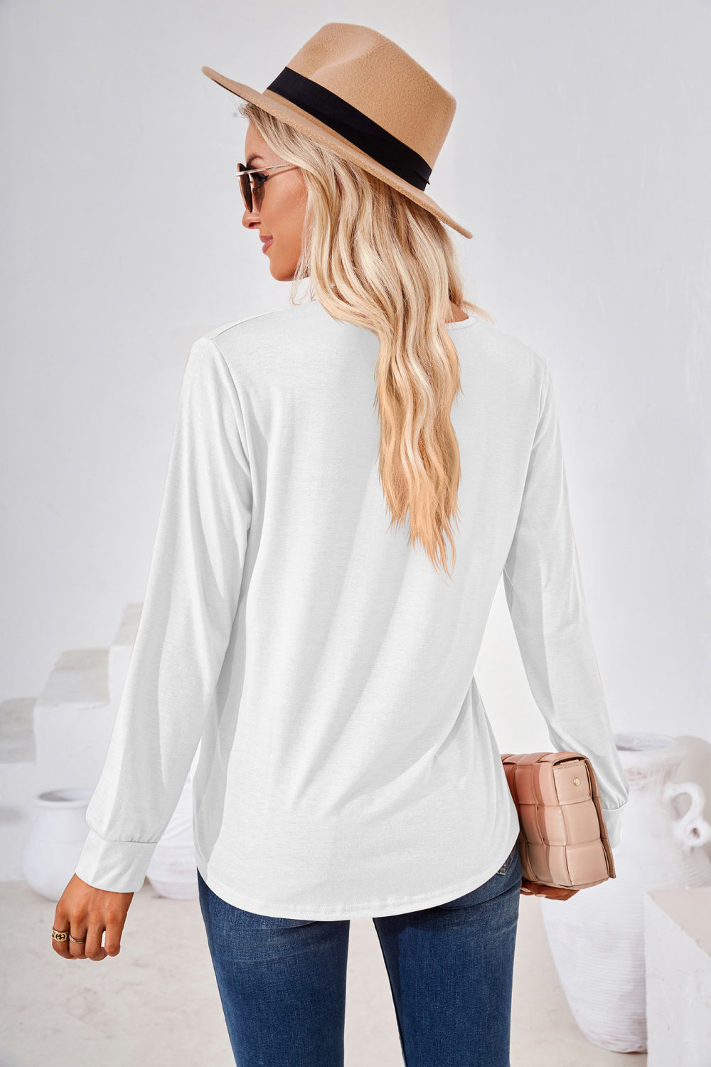 Square Neck Ruched Long Sleeve Blouse long sleeve design