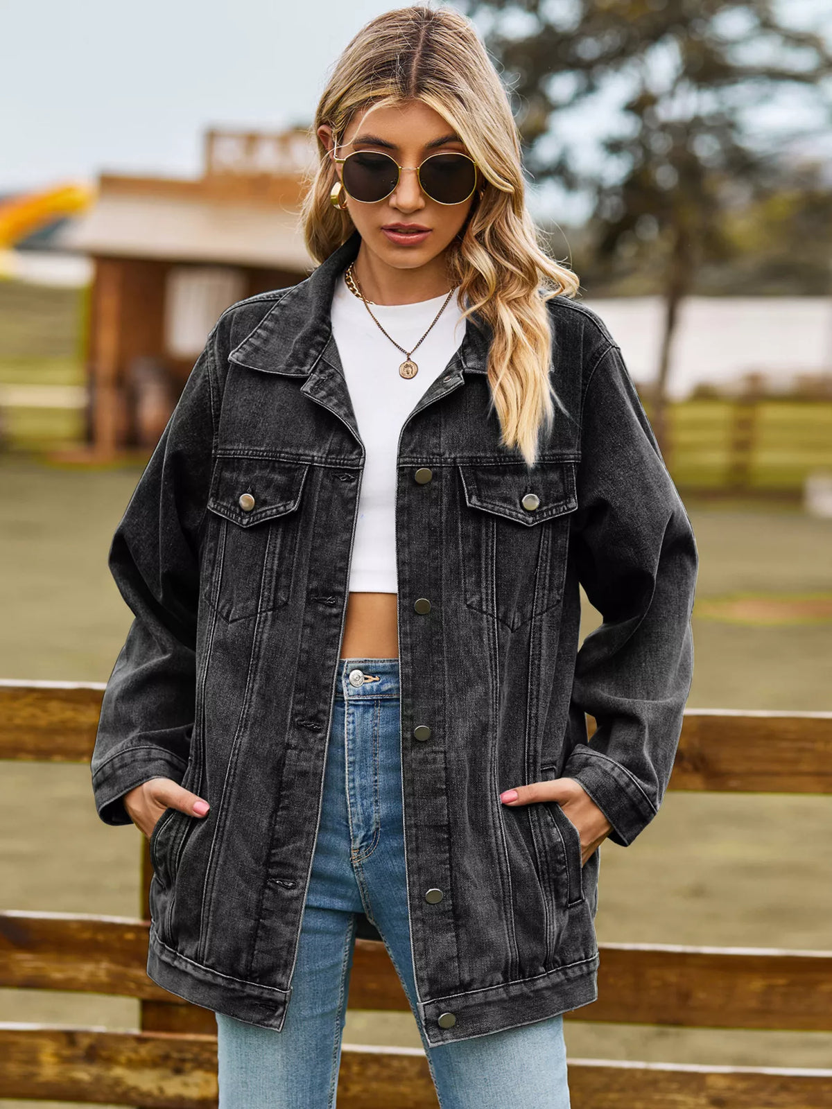 Oversized Button Up Denim Jacket casual style