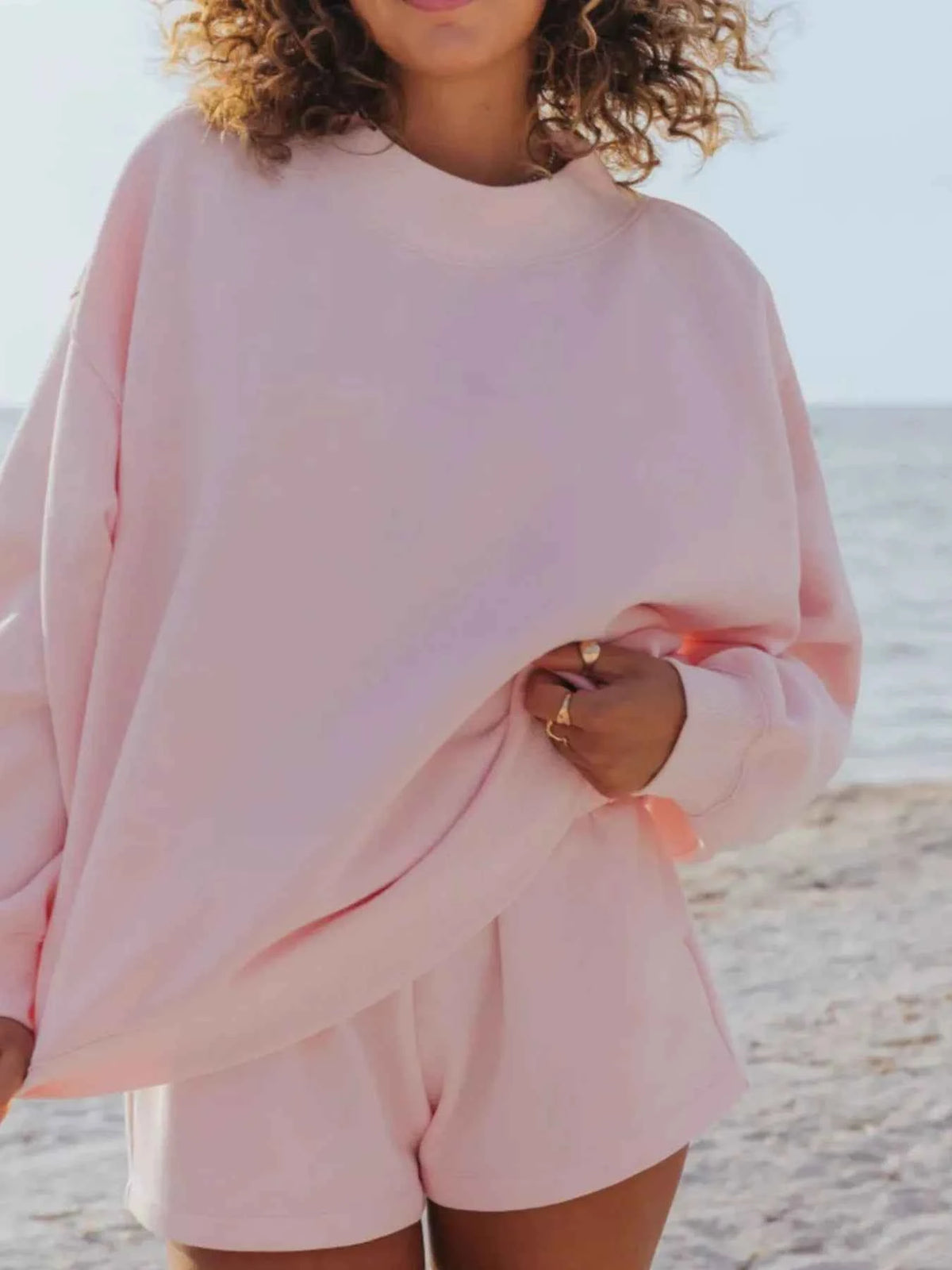 Stay Cozy and Stylish with Our Relaxed Fit Sweatshirt and Shorts Set
