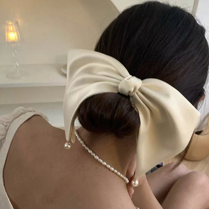 Satin Pearl Bow Hair Clip elegant hairstyle