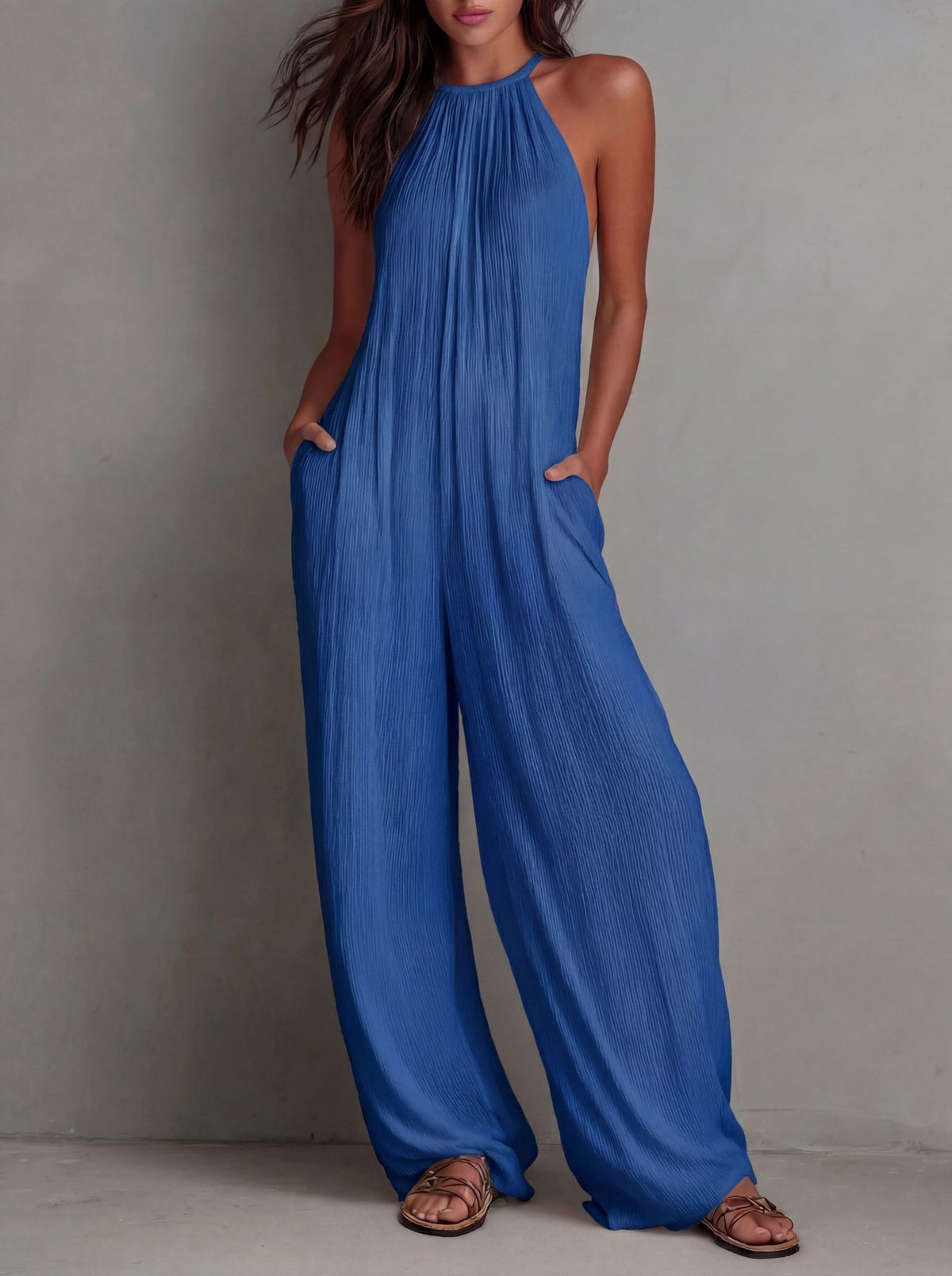 Wide Leg Backless Jumpsuit backless design