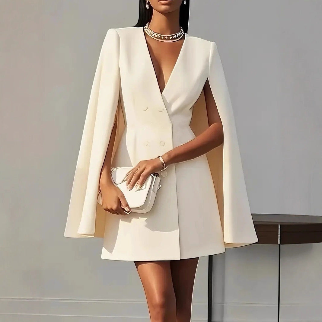 Double-Breasted Shawl Cloak Dress shawl collar
