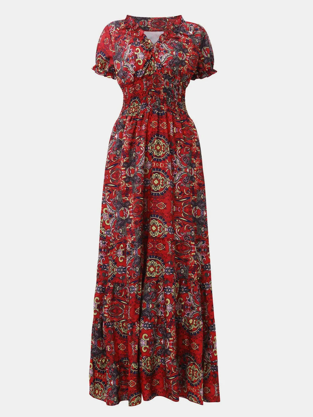 Smocked v-neck short sleeve dress smocked detail