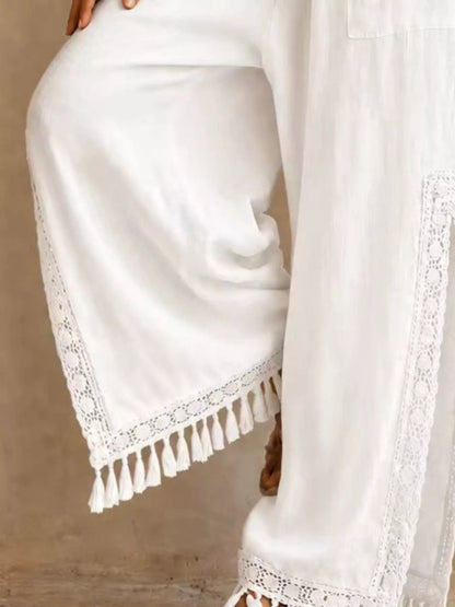 Lace Detail Wide Leg Pants lace detail
