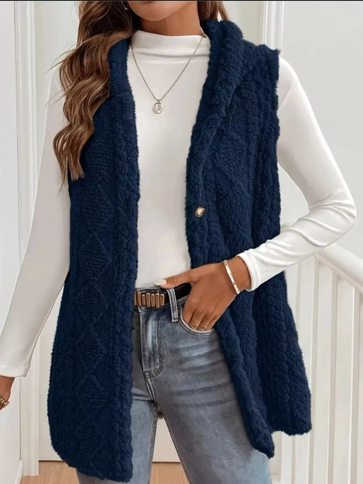 Hooded Sherpa Vest Coat women&