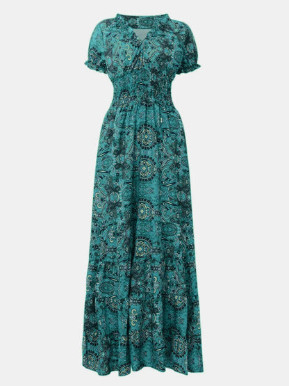 Smocked v-neck short sleeve dress smocked detail