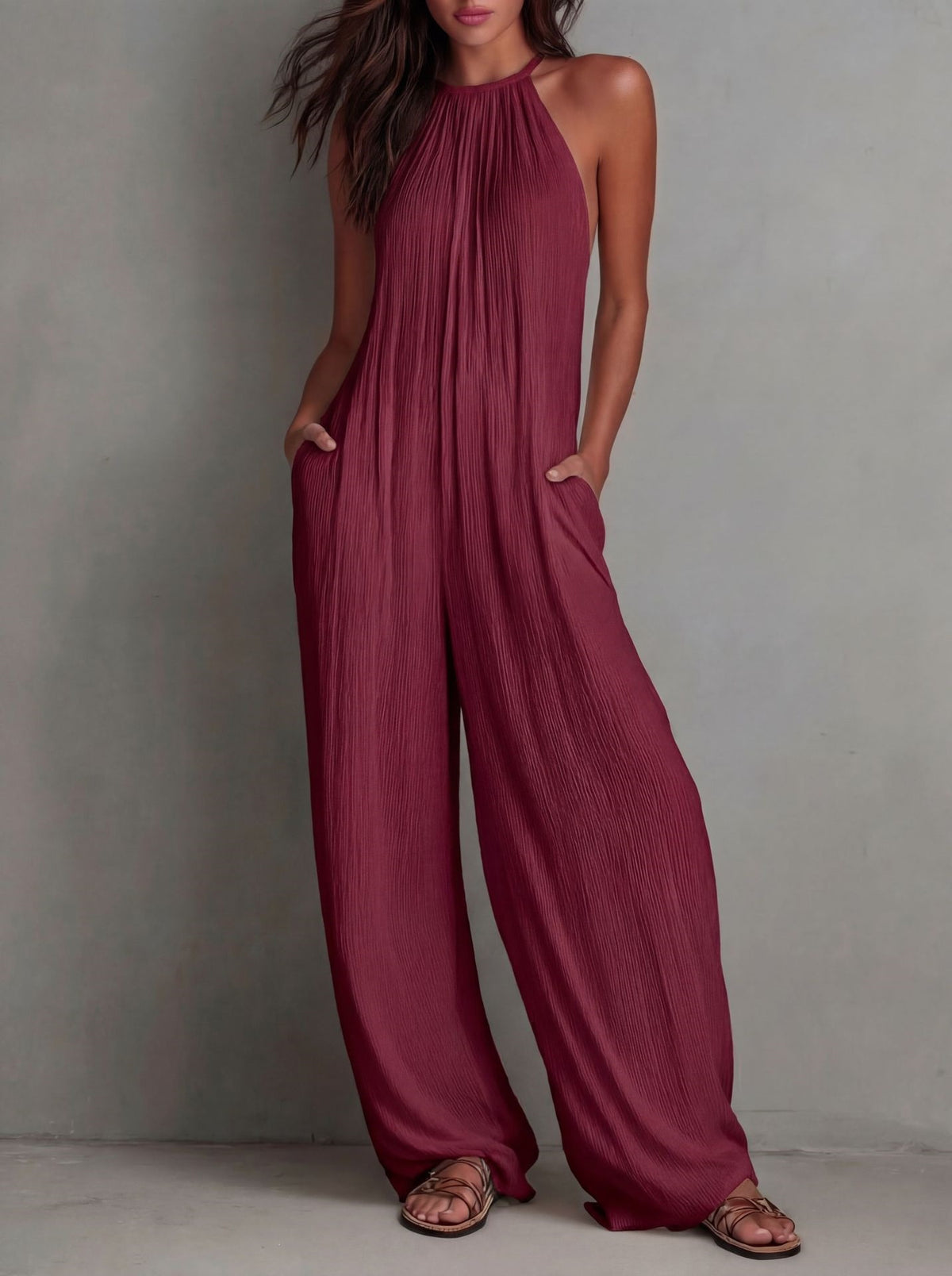 Wide Leg Backless Jumpsuit backless design