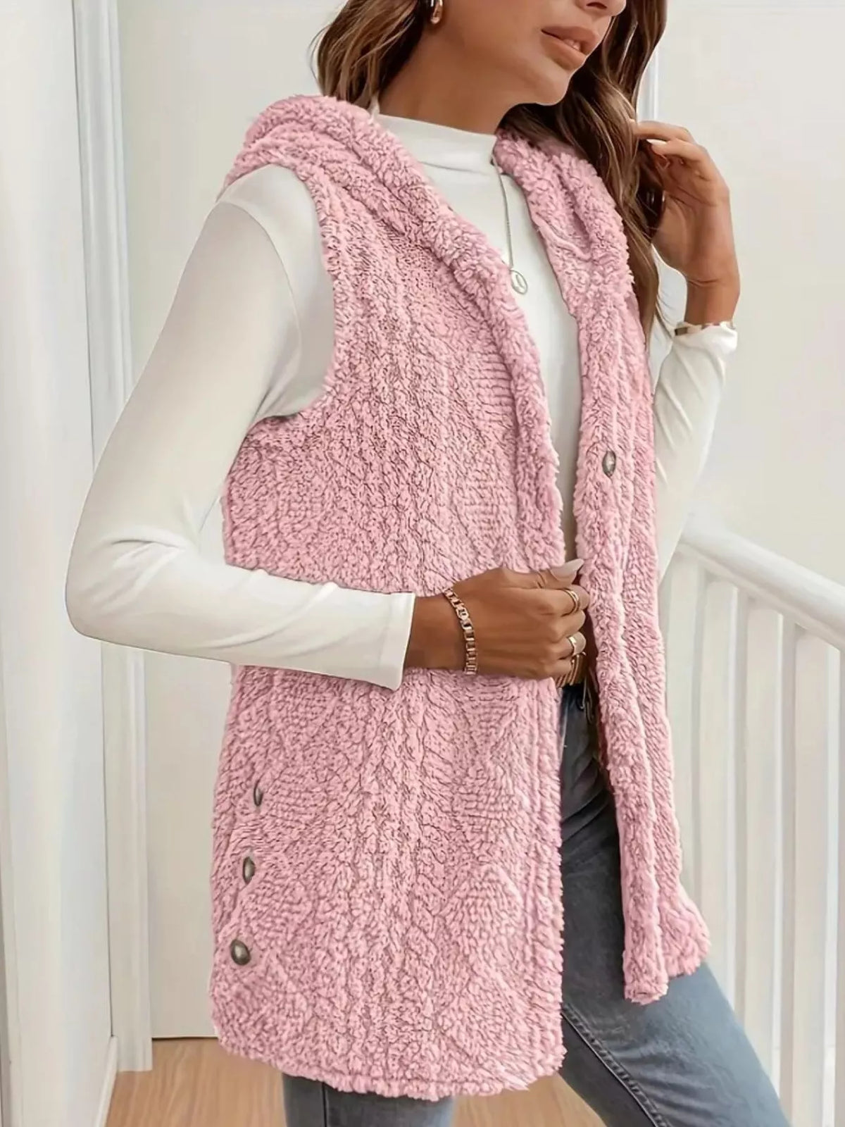 Hooded Sherpa Vest Coat women&