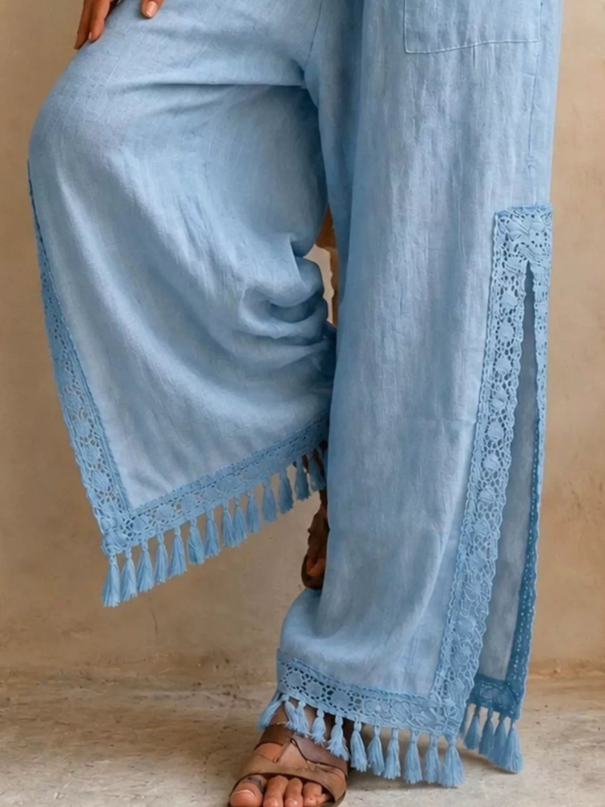 Lace Detail Wide Leg Pants lace detail