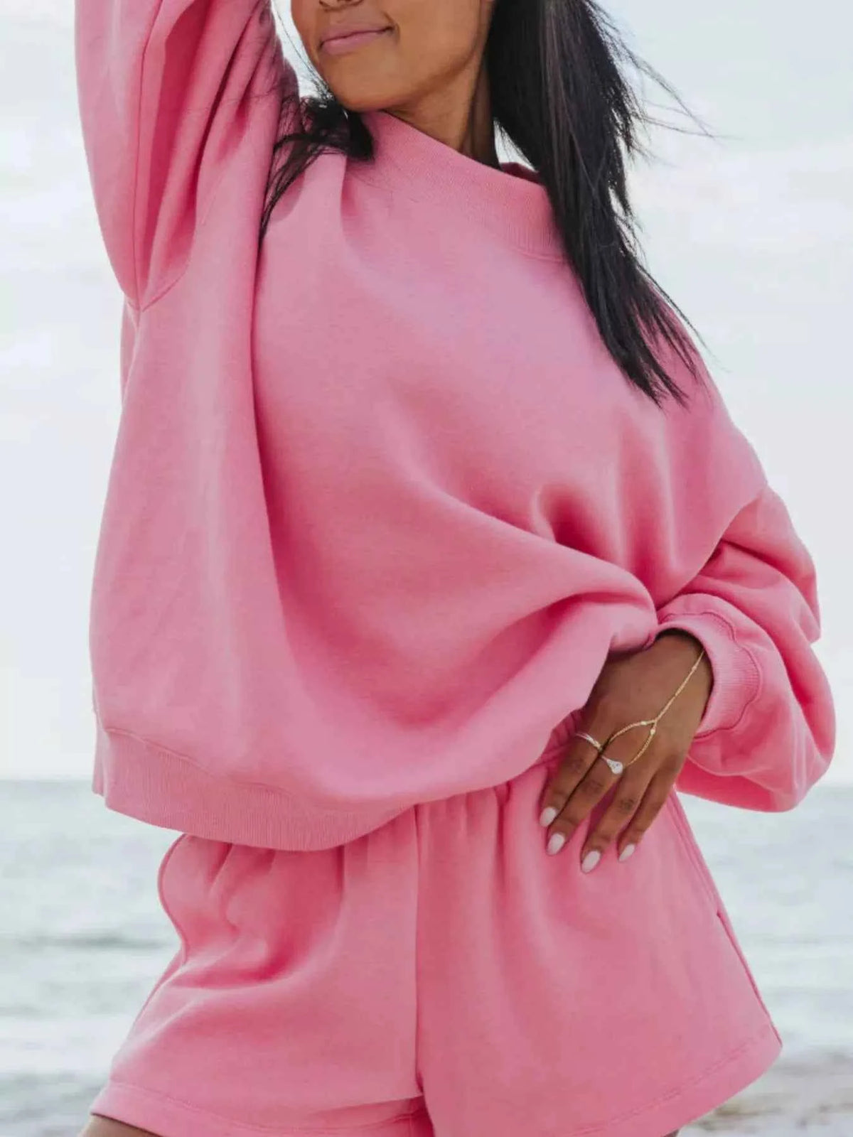 Stay Cozy and Stylish with Our Relaxed Fit Sweatshirt and Shorts Set