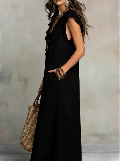 Plus size ruffled maxi dress with V-neck