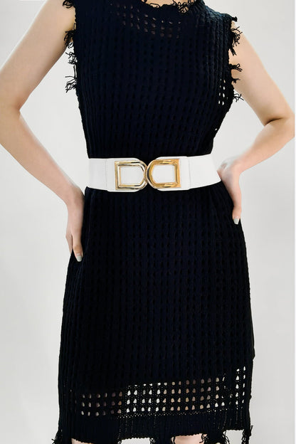 Double D Buckle PU Belt double buckle detail
