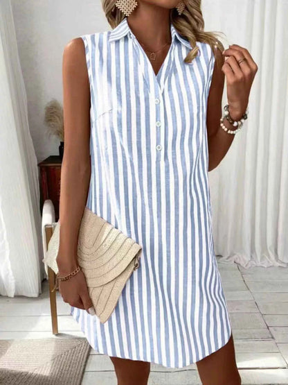 Stylish Sleeveless Striped Shirt Dress - Effortless Chic for Everyday Wear
