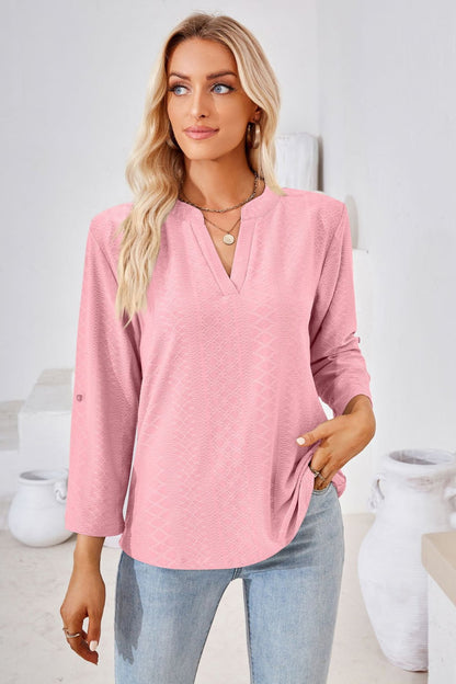 V-Neck Roll-Tap Sleeve Blouse casual outfit
