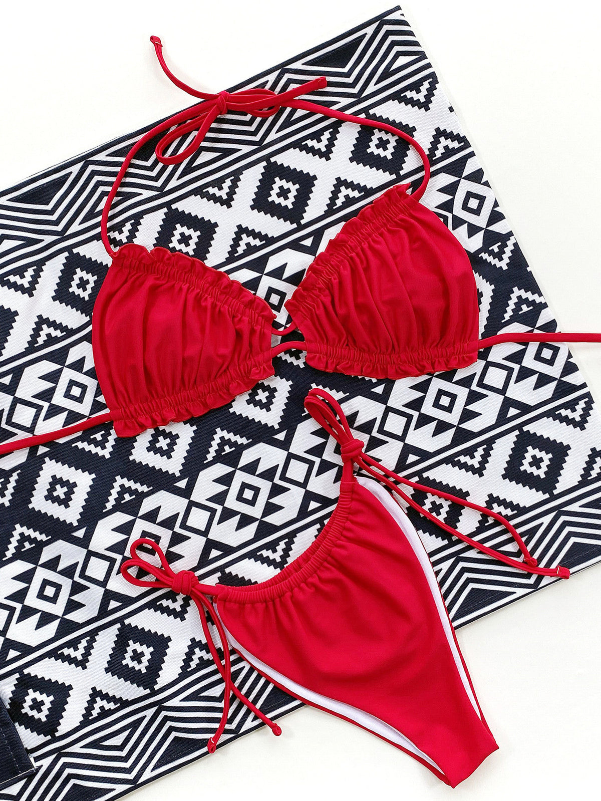 Frill Halter Neck Bikini Set – Women&