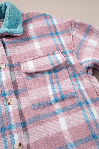 Stylish Plaid Shacket with Pockets plaid pattern