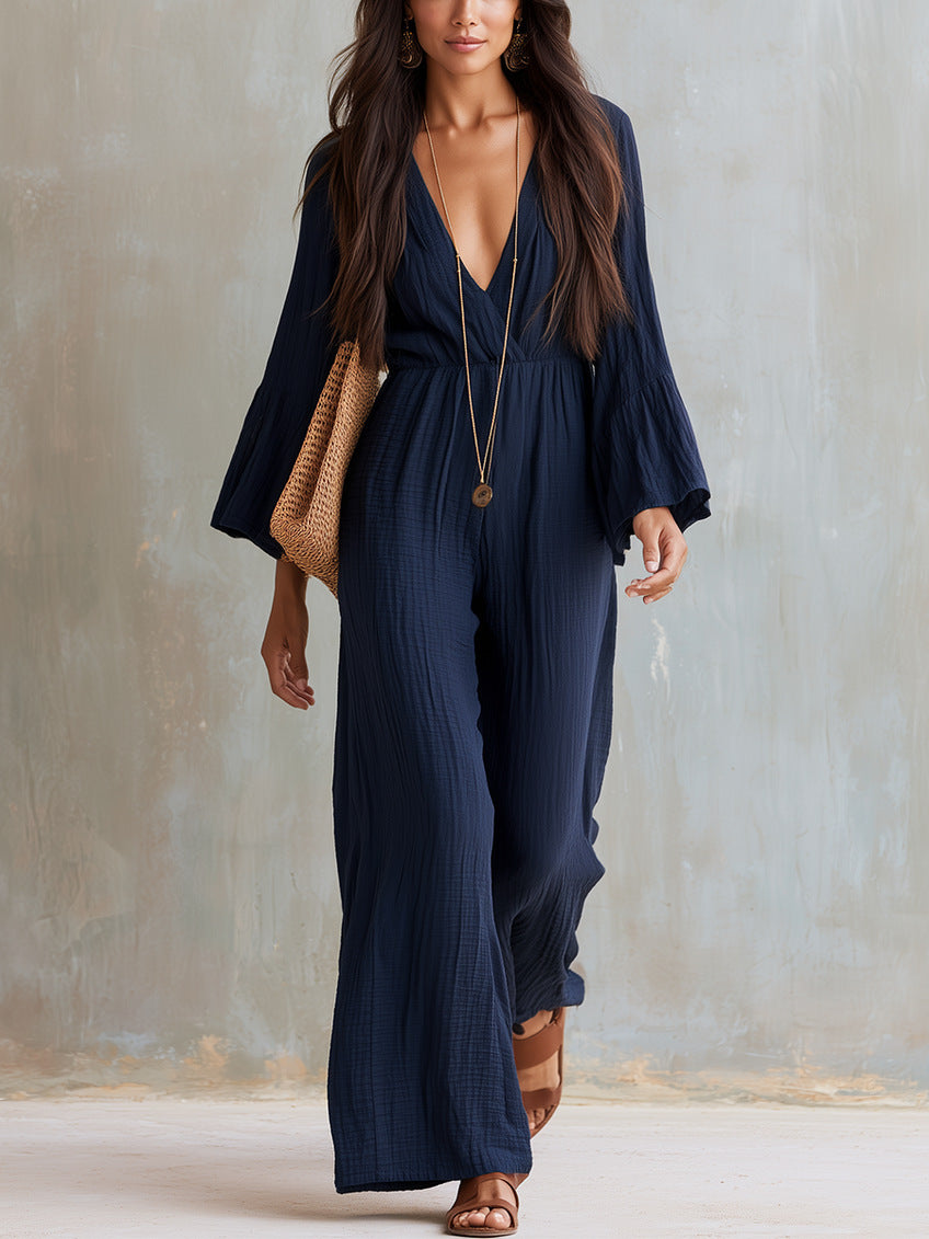 Bohemian V-neck Jumpsuit V-neck design