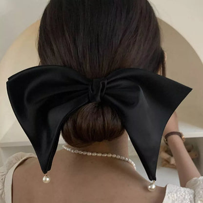 Satin Pearl Bow Hair Clip elegant hairstyle