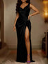 Elevate Your Style with Our Plus Size Satin Maxi Dress - Cowl Neck & High Slit