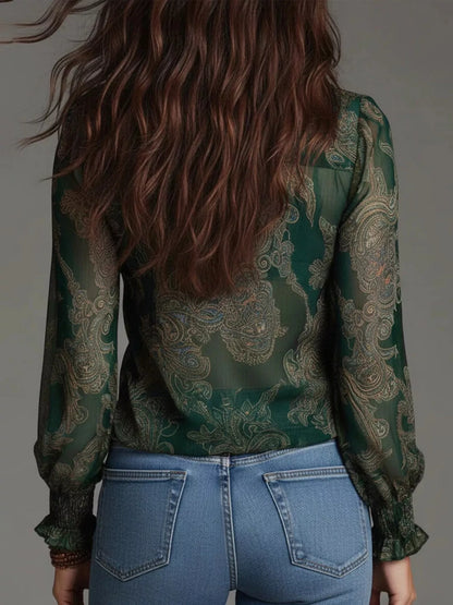 Plus Size Paisley Print Blouse women&