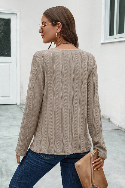 Buttoned Notched Neck Long Sleeve T-Shirt long sleeve design