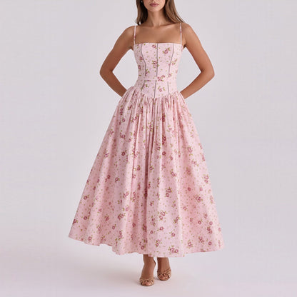 Elegant Summer Flared Strap Dress – Floral Style showcasing flared design and stunning floral patterns for summer elegance.