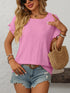 Mandy Eyelet Round Neck Top frill accent