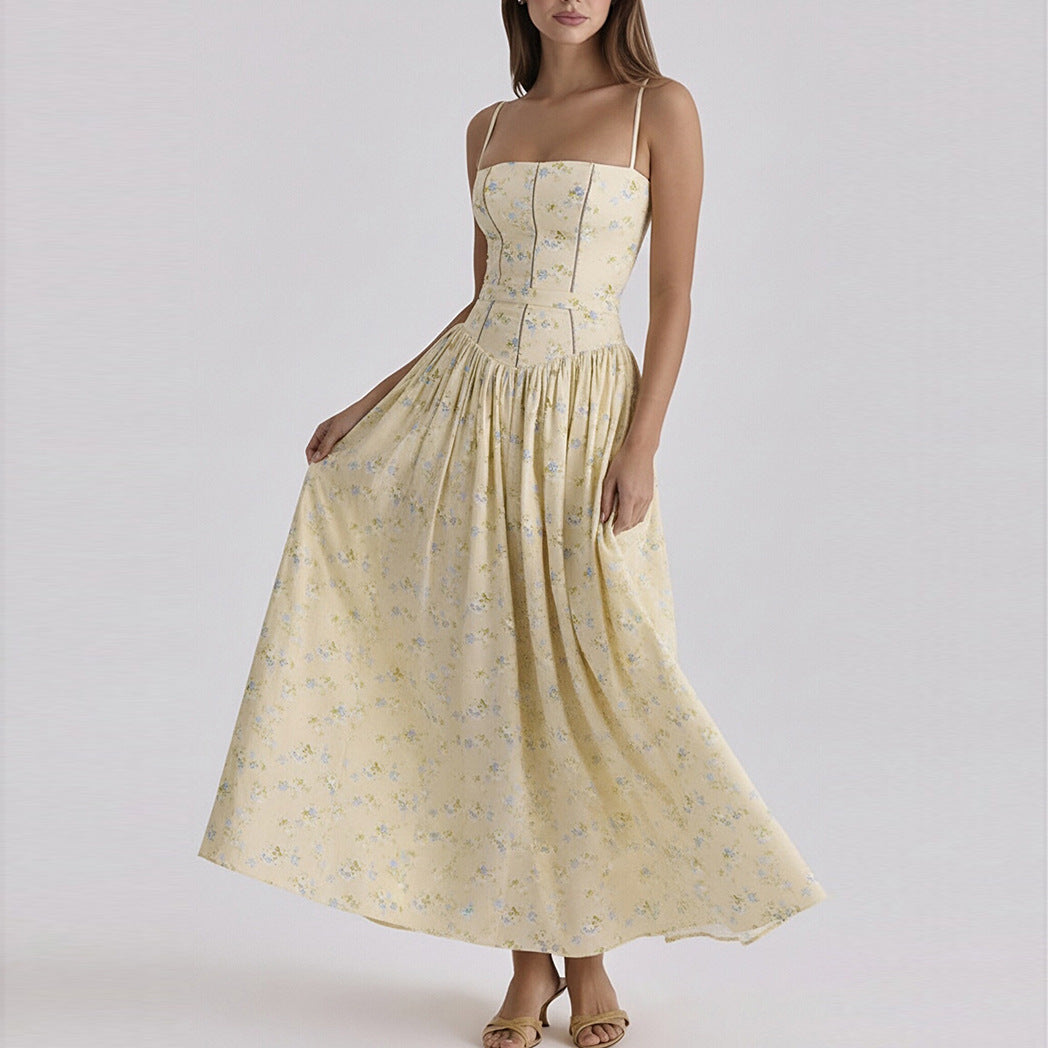 Elegant Summer Flared Strap Dress – Floral Style showcasing flared design and stunning floral patterns for summer elegance.