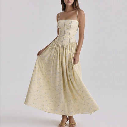Elegant Summer Flared Strap Dress – Floral Style showcasing flared design and stunning floral patterns for summer elegance.