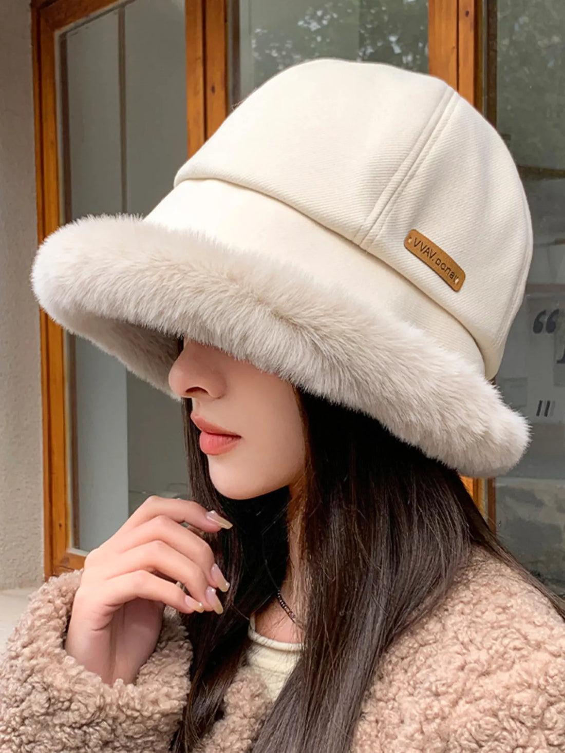 Fuzzy Trim Bucket Hat fuzzy trim