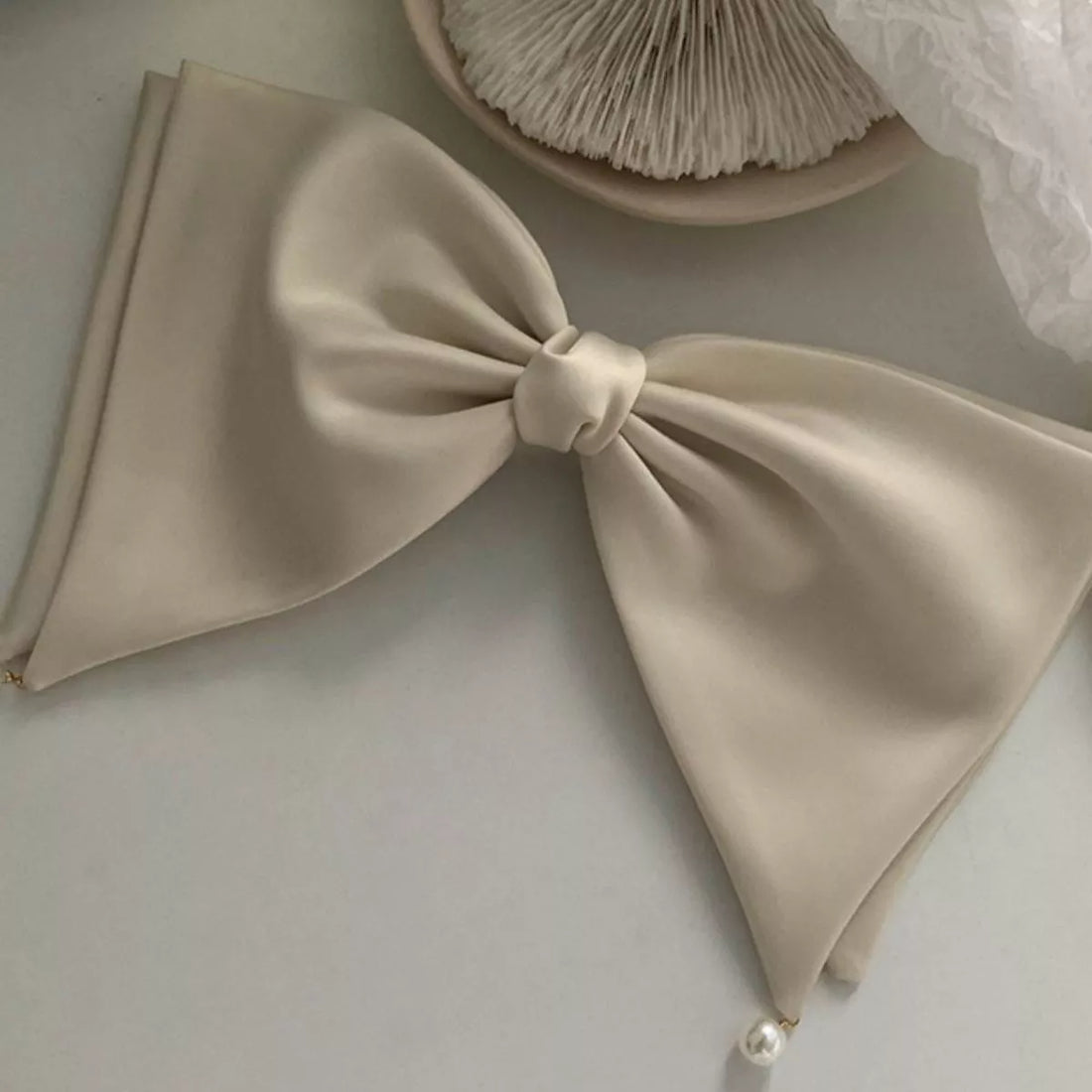 Satin Pearl Bow Hair Clip elegant hairstyle