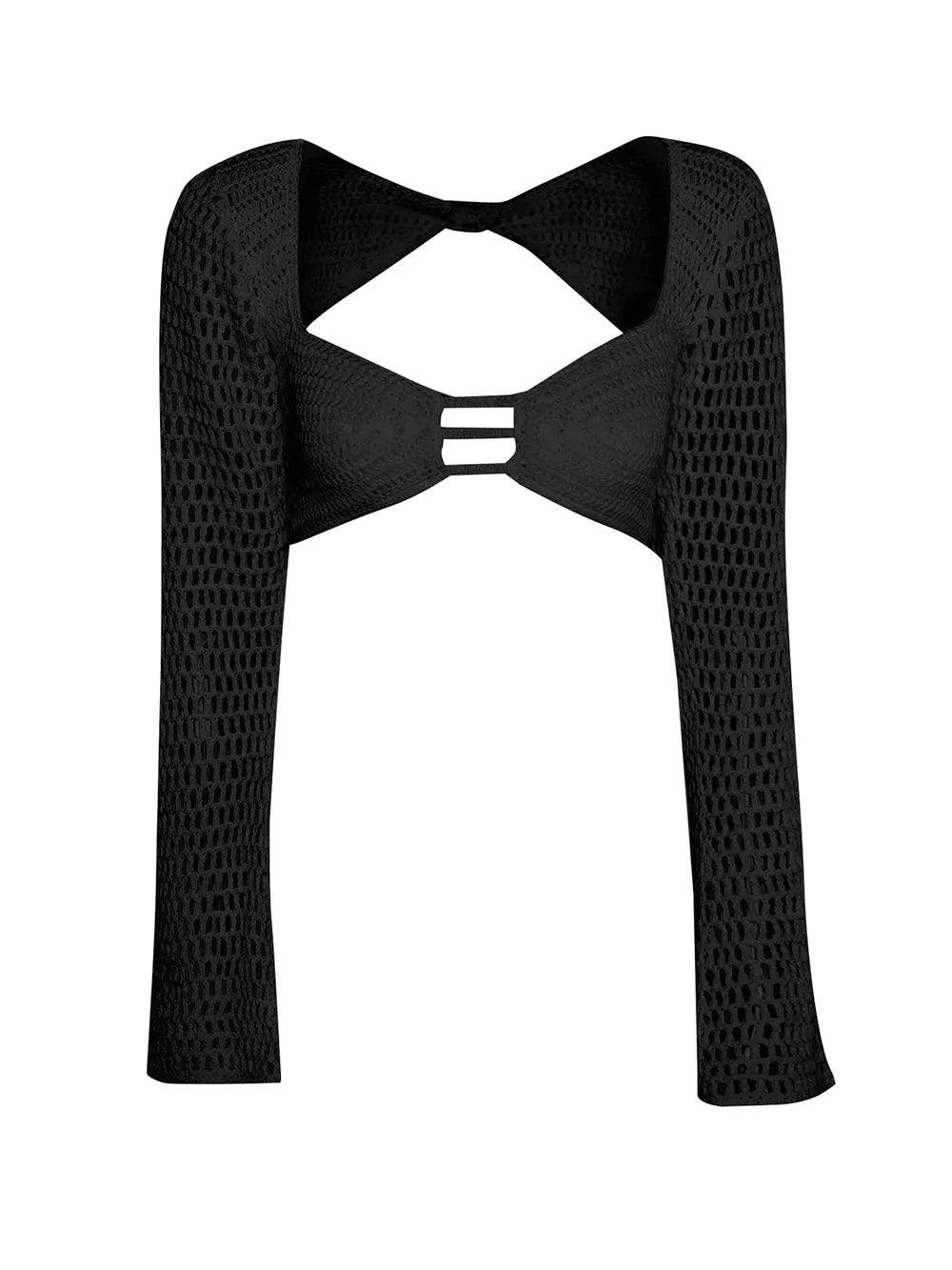 Tied Long Sleeve Cover Up Set openwork design