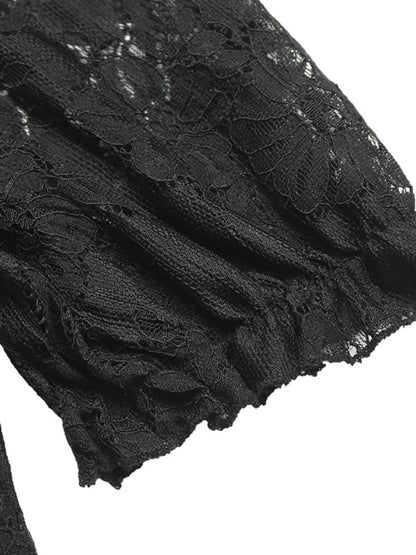 Perfee Lace Button Down Short Sleeve Shirt lace detail