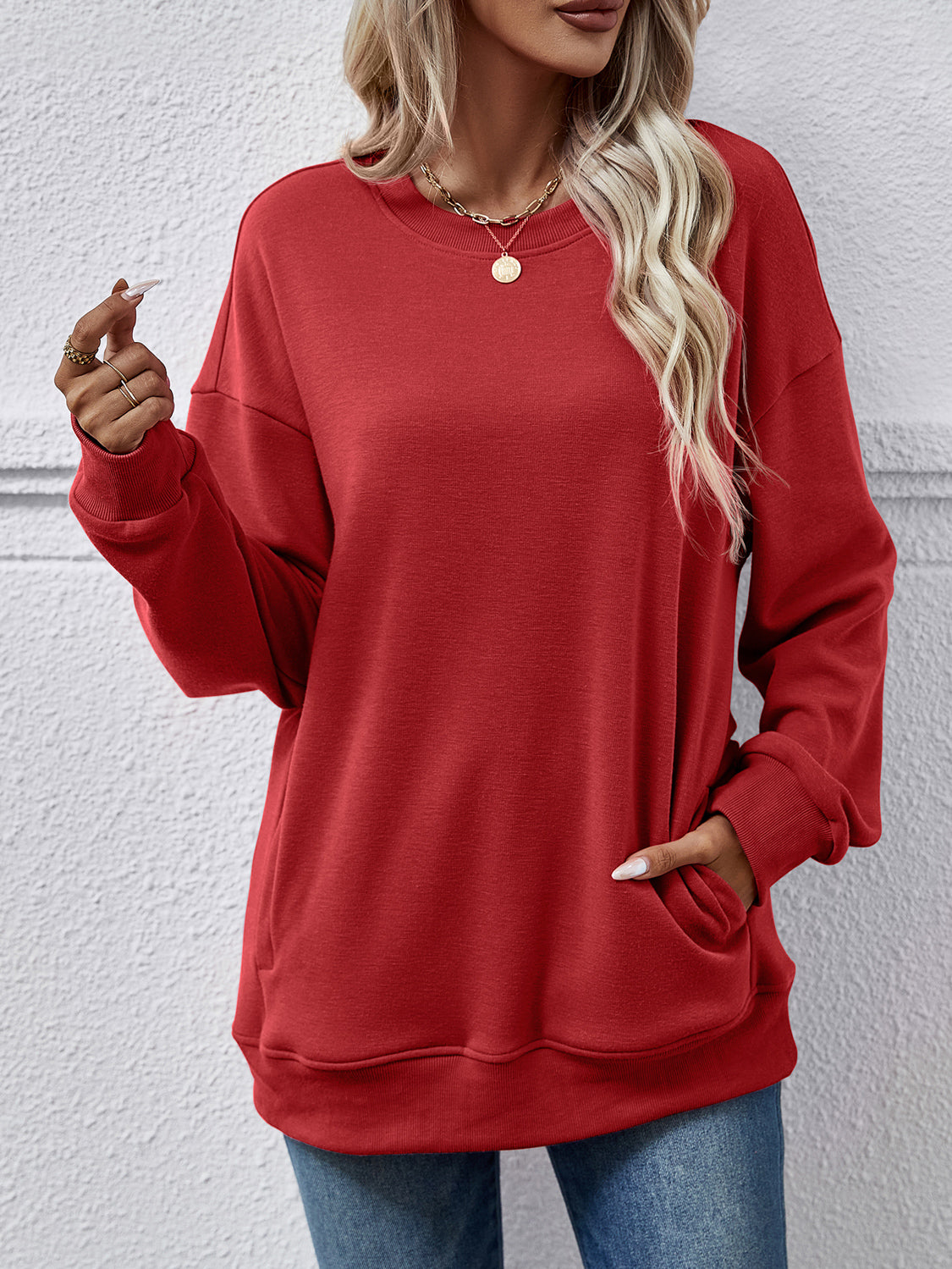 Dropped Shoulder Sweatshirt with Pockets dropped shoulder design