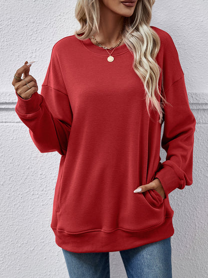 Dropped Shoulder Sweatshirt with Pockets dropped shoulder design