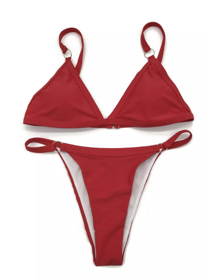 Solid Color Ring Detail Bikini Set ring detail