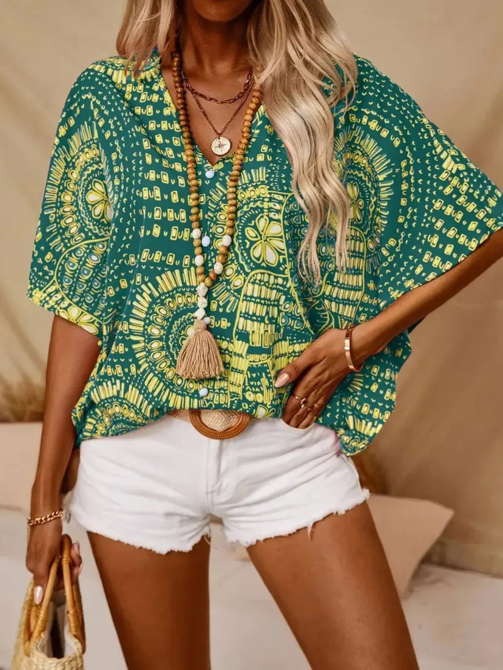 Printed V-Neck Half Sleeve Top printed design